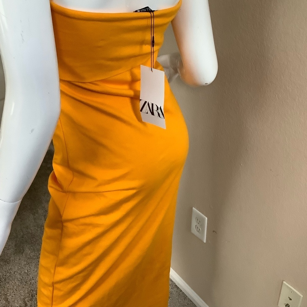 Zara Blogger Fave  Strapless Orange Midi Dress NWT - Picture 6 of 7